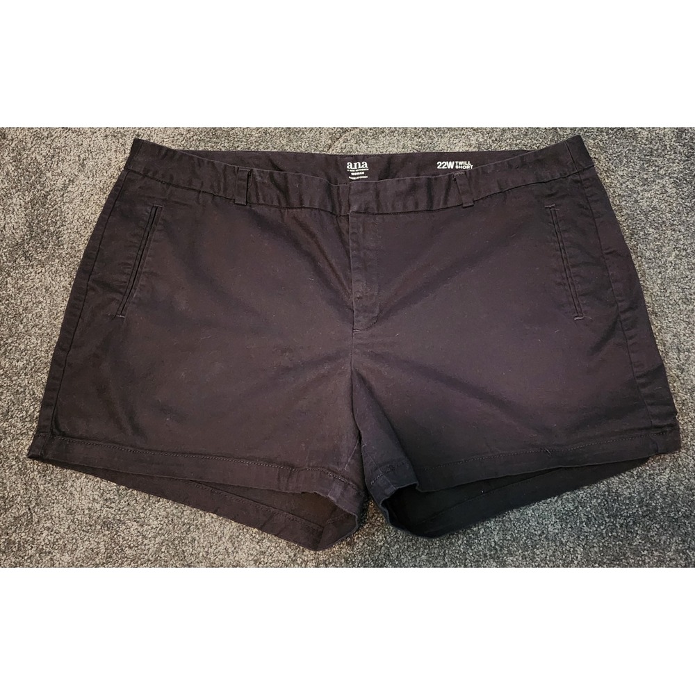 ana A New Approach Woman Twill Shorts Black Plus Size 22W Casual Pockets Cotton‎